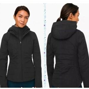 Lululemon Down For It All Jacket Black Puffer Running Hooded Slim Fit Womens